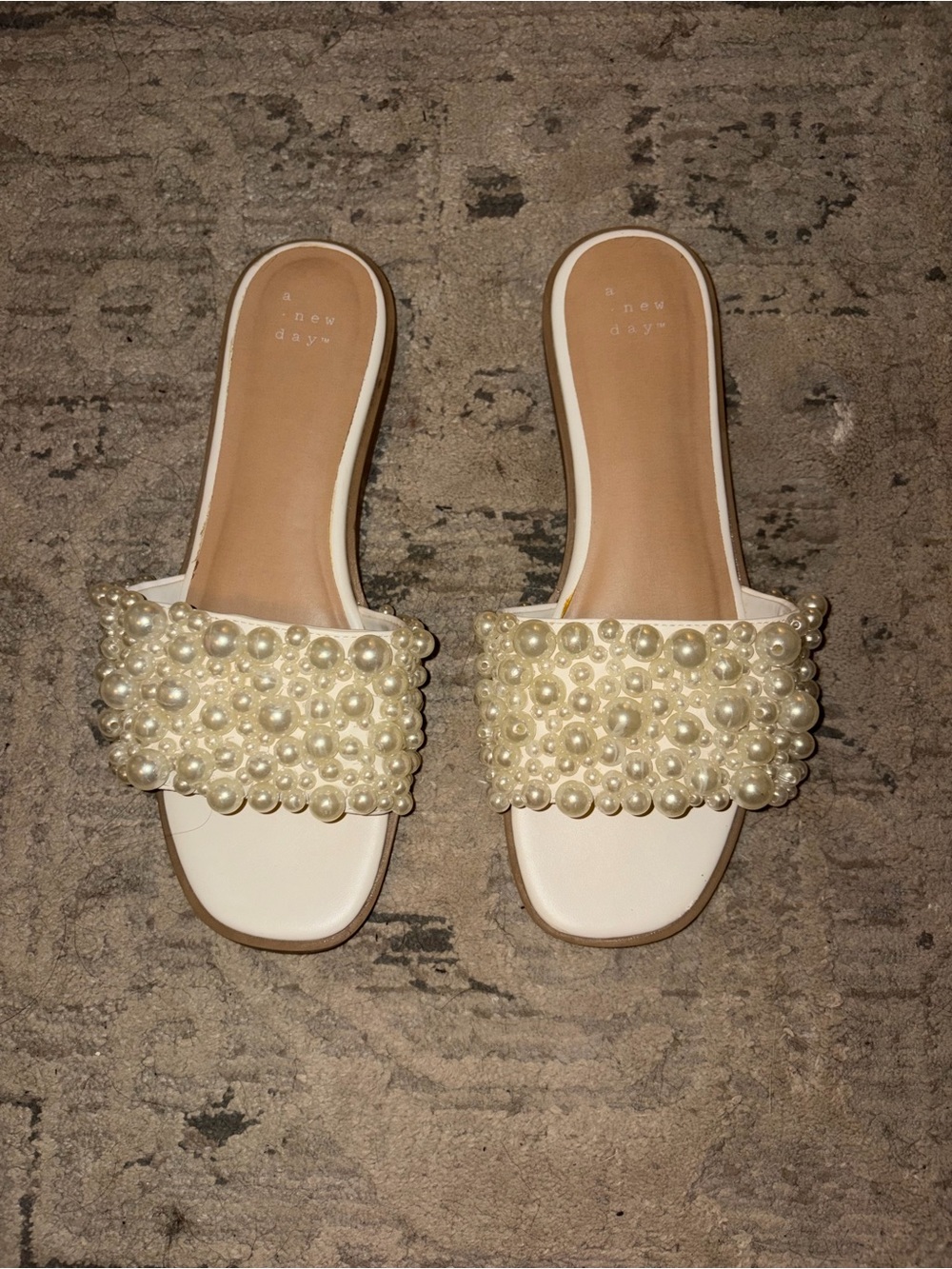 a new day Ivory Pearl-Embellished Slide Sandals